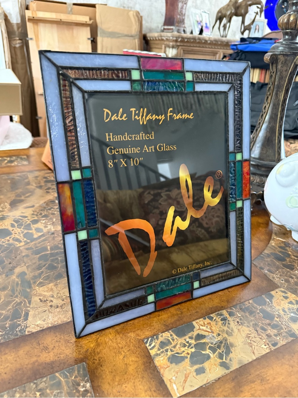Dale Tiffany Stained Glass Frame in Blue, Green, Red, Cream